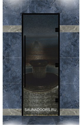 Дверь для ХАММАМА, серия "ПРЕМИУМ black", стекло СЕРОЕ