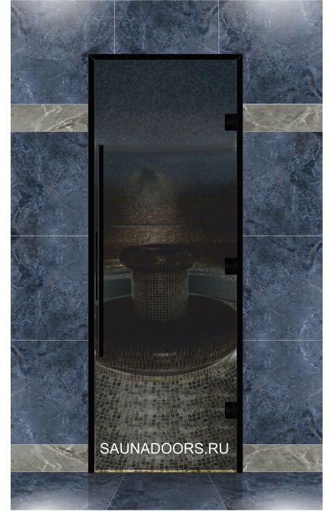 Дверь для ХАММАМА, серия "ПРЕМИУМ black", стекло СЕРОЕ