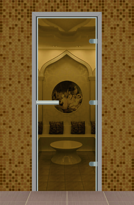 Дверь для турецкой бани без порога, стекло прозрачное