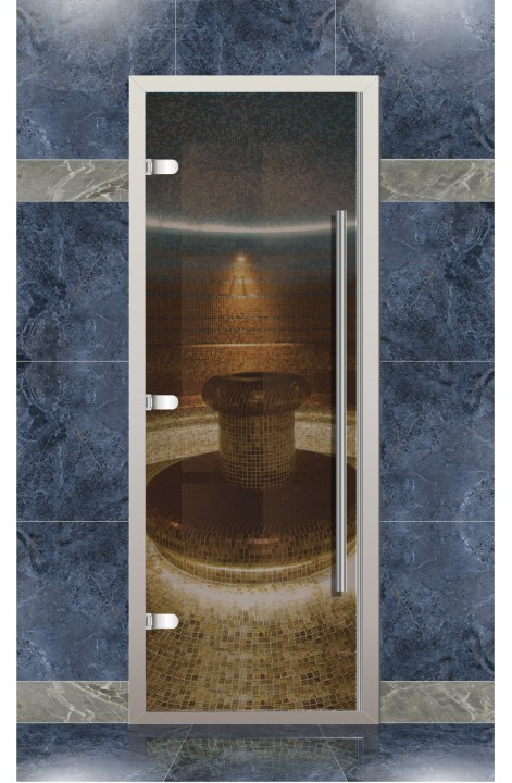 Дверь хамам Веста для турецкой бани с порогом, стекло бронза