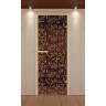 Дверь для сауны стандарт, серия "Листья березы", стекло бронзовое