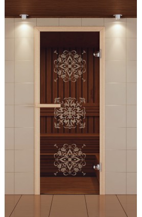 Дверь для сауны стандарт, серия "Снежинки", стекло бронзовое