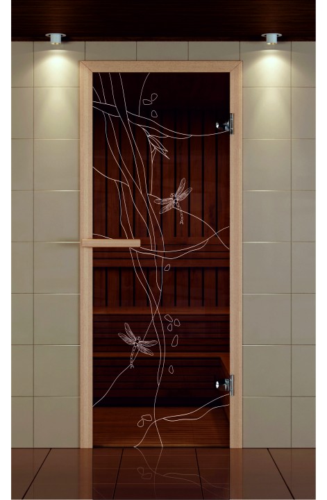 Дверь для сауны стандарт, серия "Стрекоза ночь", стекло бронзовое