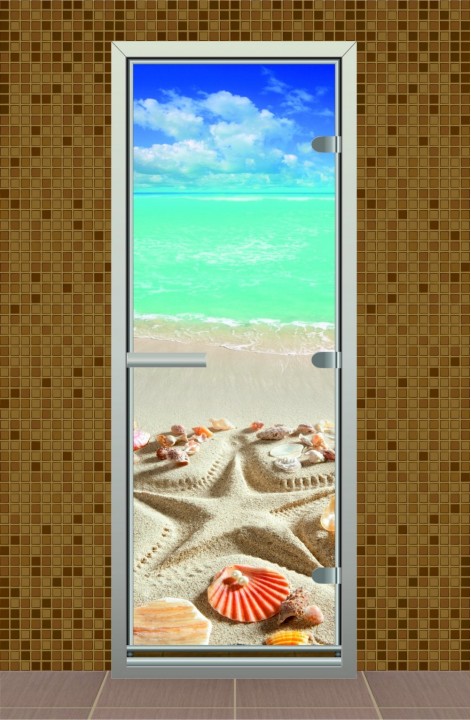 Дверь для турецкой бани серия "Пляж" с фотопечатью