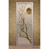 Дверь для турецкой бани серия "Сакура", правая с фьюзингом, стекло бронзовое
