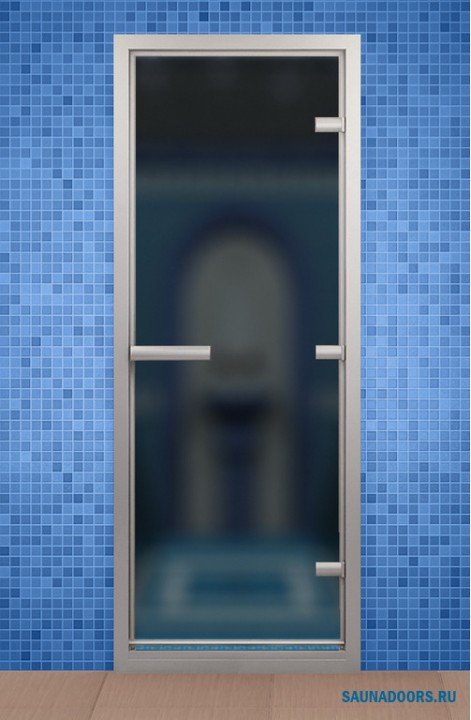 Дверь для турецкой бани 690*2090 мм, стекло серое. ПРАВАЯ. С ПОРОГОМ. АКЦИЯ