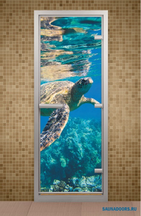 Дверь для турецкой бани серия "Водный мир" с фотопечатью