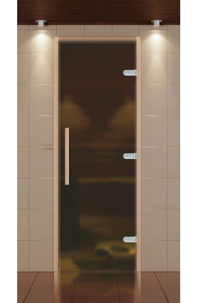 Дверь для сауны, серия "Премиум", коробка бук стекло бронза сатин, ручка 450 мм.