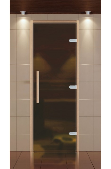 Дверь для сауны, серия "Премиум", коробка бук стекло бронза сатин, ручка 450 мм.