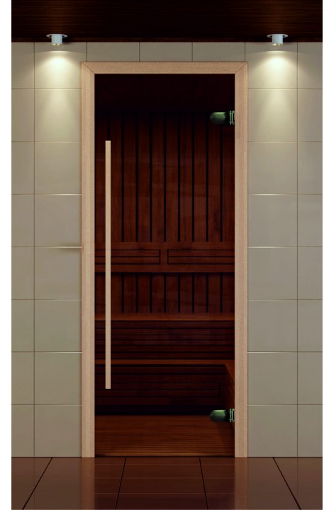 Дверь для сауны, серия "Премиум", стекло бронзовое, ручка 1200 мм.  2 ПЕТЛИ